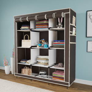 maison  cuisine almirah foldable closet for clothes 12 shelves  1 side pocket 88150 pp collapsible wardrobe finish color - brown diydo-it-yourself