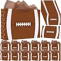 Maitys 12 Pack Large Football Gift Bags with Tissue Paper and Greeting Card Football Birthday Party Gift Wrapping Bag for Men Sports Themed Goodie Treat Snack Bags Party Favors Supplies, 12.6 x 9.8 in