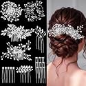 Maitys 44 Pcs Bride Hair Accessories Pearl Crystal Combs, Delicate Style