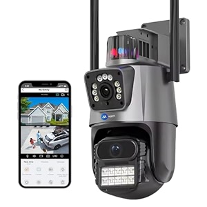 maizic smarthome supercam twinview 55mp fhd dual lens wifi outdoor cctv camera  dual screen  color night vision  motion detection  two-way talk  ip66 waterproof  128gb sd support