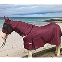 Majestic Ally Horse Fly Sheet with Neck Cover and Head Mask, Breathable UV and Bite Equine Protection, Adjustable Body Straps, Boarding or Turnout Accessory, Contoured Fit (Burgundy, 72 Inch)