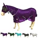 Majestic Ally Horse Fly Sheet with Neck Cover and Head Mask, Breathable UV and Bite Equine Protection, Adjustable Body Straps, Boarding or Turnout Accessory, Contoured Fit, Purple, 80 Inch