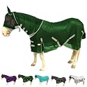 Majestic Ally Horse Fly Sheet with Neck Cover and Head Mask, Breathable UV and Bite Equine Protection, Adjustable Body Straps, Boarding or Turnout Accessory, Contoured Fit (Hunter Green, 76 Inch)