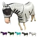 Majestic Ally Horse Fly Sheet with Neck Cover and Head Mask, Breathable UV and Bite Equine Protection, Adjustable Body Straps, Boarding or Turnout Accessory, Contoured Fit, Silver, 76 Inch