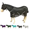 Majestic Ally Horse Fly Sheet with Neck Cover and Head Mask, Breathable UV and Bite Equine Protection, Adjustable Body Straps, Boarding or Turnout Accessory, Contoured Fit (Black, 76 Inch)