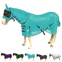 Majestic Ally Horse Fly Sheet with Neck Cover and Head Mask, Breathable UV and Bite Equine Protection, Adjustable Body Straps, Boarding or Turnout Accessory, Contoured Fit (Turquoise, 80 Inch)