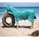 Majestic Ally Horse Fly Sheet with Neck Cover and Head Mask, Breathable UV and Bite Equine Protection, Adjustable Body Straps, Boarding or Turnout Accessory, Contoured Fit (Turquoise, 72 Inch)