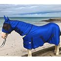 Majestic Ally Horse Fly Sheet with Neck Cover and Head Mask, Breathable UV and Bite Equine Protection, Adjustable Body Straps, Boarding or Turnout Accessory, Contoured Fit (Royal Blue, 72 Inch)