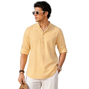 Majestic Man Mens Pure Cotton Solid Mandarin
