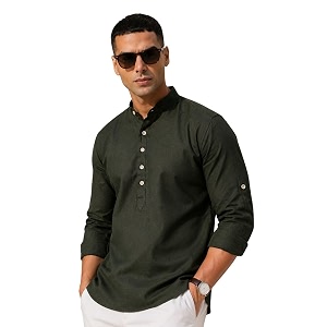 Majestic Man Mens Pure Cotton Solid Mandarin
