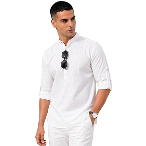 Majestic Man Mens Pure Cotton Solid Mandarin
