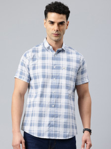 Majestic Man Men Checkered Casual Blue Shirt
