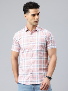 Majestic Man Men Checkered Casual Pink Shirt