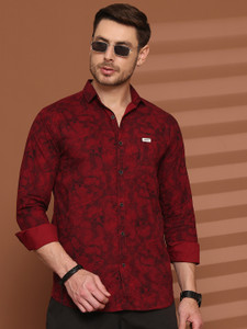 Majestic Man Men Printed Casual Red Shirt