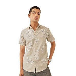 majestic man mens slim fit pure cotton printed casual shirt  short sleeve  premium breathable fabric  modern geometric design