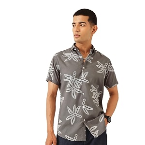 majestic man mens slim fit pure cotton printed casual shirt  short sleeve  premium breathable fabric  modern geometric design