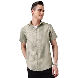 majestic man mens slim fit pure cotton printed casual shirt  short sleeve  premium breathable fabric  modern geometric design