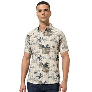 majestic man mens slim fit pure cotton printed casual shirt  short sleeve  premium breathable fabric  modern geometric design