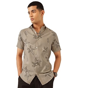 majestic man mens slim fit pure cotton printed casual shirt  short sleeve  premium breathable fabric  modern geometric design