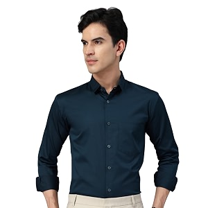 majestic man slim fit satin cotton formal shirt for men