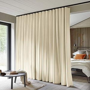 makefeile room divider curtains total blackout privacy curtain panel room thermal insulated noise reduction curtains for bedroom window living room ceiling track curtain w 15 ft  h 7 ft beige