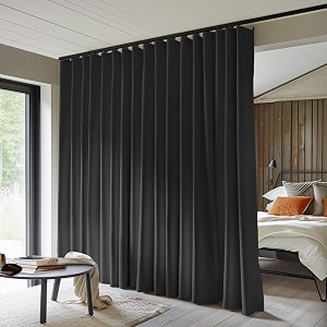 makefeile room divider curtains total blackout privacy curtain panel room thermal insulated noise reduction curtains for bedroom window living room ceiling track curtain w 125 ft  h 9 ft black