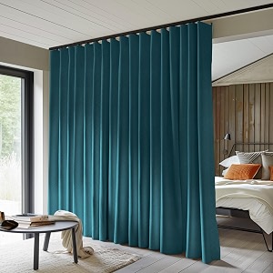 makefeile room divider curtains total blackout privacy curtain panel room thermal insulated noise reduction curtain for bedroom window living room ceiling track curtain w 10ft  h 7ft azure blue