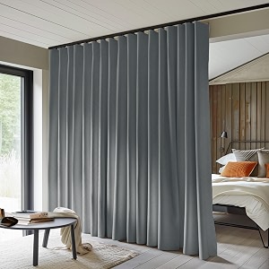 makefeile room divider curtains total blackout privacy curtain panel room thermal insulated noise reduction curtains for bedroom window living room ceiling track curtain w 15 ft  h 9 ft dark-grey