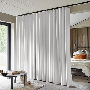 makefeile room divider curtains total blackout privacy curtain panel room thermal insulated noise reduction curtain for bedroom window living room ceiling track curtain w 125ft  h 7ft white
