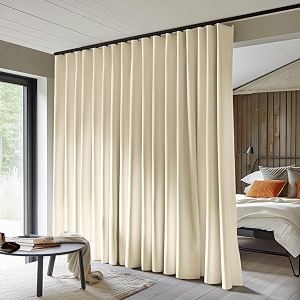 makefeile room divider curtains total blackout privacy curtain panel room thermal insulated noise reduction curtain for bedroom window living room ceiling track curtain w 125ft  h 7ft beige