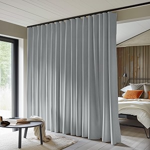 makefeile room divider curtains total blackout privacy curtain panel room thermal insulated noise reduction curtain for bedroom window living room ceiling track curtain w 83ft  h 9 ft light-grey