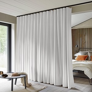 makefeile room divider curtains total blackout privacy curtain panel room thermal insulated noise reduction curtains for bedroom window living room ceiling track curtain w 15 ft  h 8 ft white