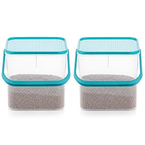 makekartz premium 5kg square plastic storage container box with handle  airtight kitchen canister for rice flour amp food grains  stackable durable bpa-free shatterproof organizer  pack of 2