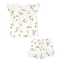 MakeMake Organics GOTS Certified Organic Cotton Baby Kids Toddler Girl Top and Short Outfit Set - Citron, 3-4 Years