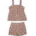 MakeMake Organics GOTS Certified Organic Cotton Baby Kids Toddler Girl Top and Short Outfit Set - Flock, 4-5 Years