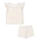 MakeMake Organics GOTS Certified Organic Cotton Baby Kids Toddler Girl Top and Short Outfit Set - Beige Stripes, 2-3 Years