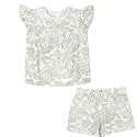 MakeMake Organics GOTS Certified Organic Cotton Baby Kids Toddler Girl Top and Short Outfit Set - Palms, 3-4 Years
