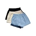 MakeMeChic Women's 3 Pack Linen Shorts Gingham Striped Beach Shorts