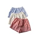 MakeMeChic Women's 3 Pack Linen Shorts Gingham Striped Beach Shorts