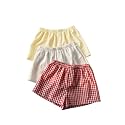 MakeMeChic Women's 3 Pack Linen Shorts Gingham Striped Beach Shorts