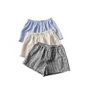 MakeMeChic Women's 3 Pack Linen Shorts Gingham Striped Beach Shorts