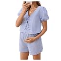 MakeMeChic Women's Maternity 2 Piece Set Summer Striped Short Pajamas