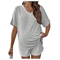 MakeMeChic Women's Maternity 2 Piece Sets Ribbed Shirt and Biker Shorts