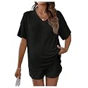 MakeMeChic Women's Maternity 2 Piece Sets Ribbed Shirt and Biker Shorts