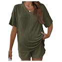 MakeMeChic Women's Maternity 2 Piece Sets Ribbed Shirt and Biker Shorts