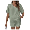 MakeMeChic Women's Maternity 2 Piece Sets Ribbed Shirt and Biker Shorts