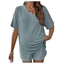 MakeMeChic Women's Maternity 2 Piece Sets Ribbed Shirt and Biker Shorts