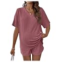 MakeMeChic Women's Maternity 2 Piece Sets Ribbed Shirt and Biker Shorts
