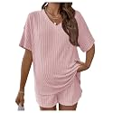MakeMeChic Women's Maternity 2 Piece Sets Ribbed Shirt and Biker Shorts