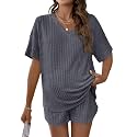 MakeMeChic Women's Maternity 2 Piece Sets Ribbed Shirt and Biker Shorts